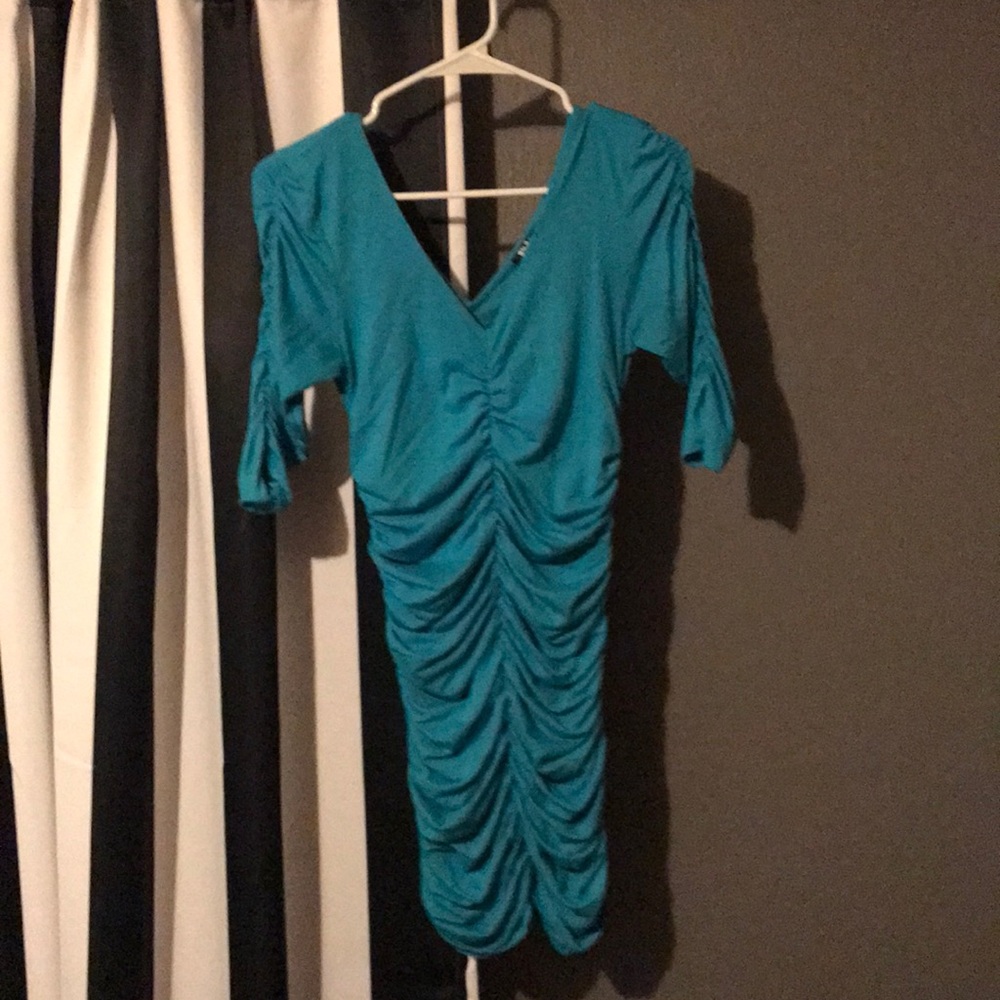 Light Blue Ruched Mini Dress - Picture 2 of 2